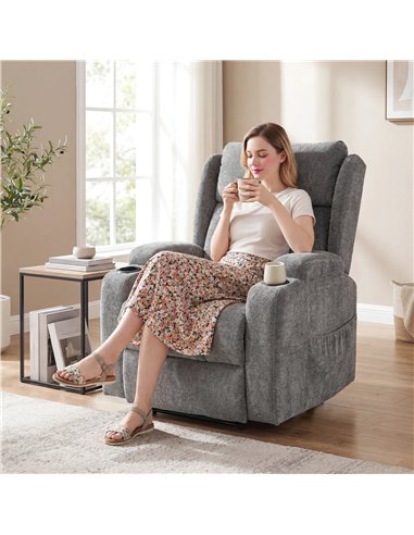 HOMCOM Power Lift Recliner Chair with Vibration Massage and Heat, Chenille Riser and Recliner Armchair for Elderly, Grey