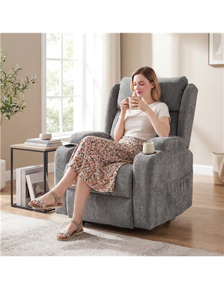 HOMCOM Power Lift Recliner Chair with Vibration Massage and Heat, Chenille Riser and Recliner Armchair for Elderly, Grey - pic 190596 | FastDaddyshop