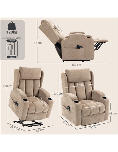 HOMCOM Power Lift Recliner Chair with Vibration Massage and Heat, Chenille Riser and Recliner Armchair for Elderly, Brown