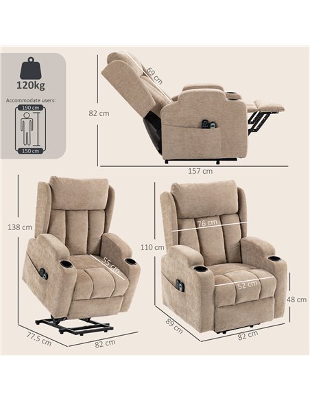 HOMCOM Power Lift Recliner Chair with Vibration Massage and Heat, Chenille Riser and Recliner Armchair for Elderly, Brown - pic 190599 | FastDaddyshop