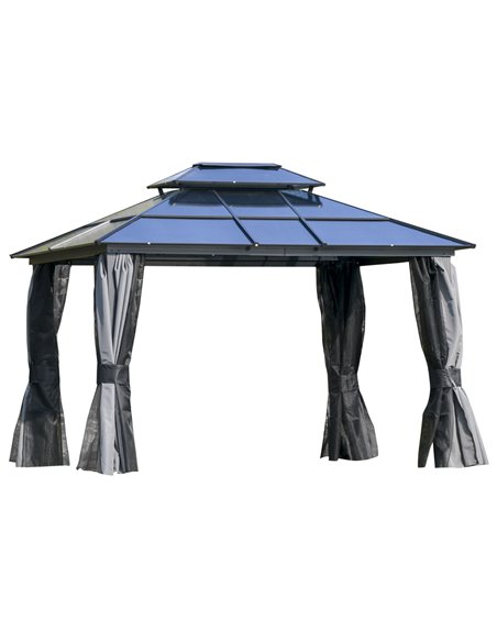 Outsunny 3.6x3m Polycarbonate Hardtop Gazebo with 2-Tier Roof, Mosquito Netting, Curtains, Grey - pic 19060 | FastDaddyshop