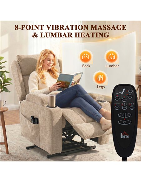 HOMCOM Power Lift Recliner Chair with Vibration Massage and Heat, Chenille Riser and Recliner Armchair for Elderly, Brown - pic 190600 | FastDaddyshop