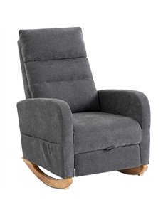 HOMCOM Upholstered Rocking Chair Retractable Footrest Rocker Chair High Back for Living Room Grey