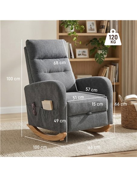HOMCOM Upholstered Rocking Chair Retractable Footrest Rocker Chair High Back for Living Room Grey - pic 190608 | FastDaddyshop