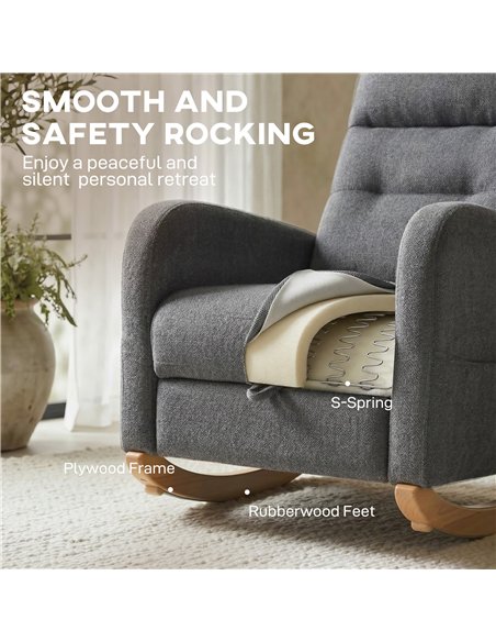 HOMCOM Upholstered Rocking Chair Retractable Footrest Rocker Chair High Back for Living Room Grey - pic 190611 | FastDaddyshop