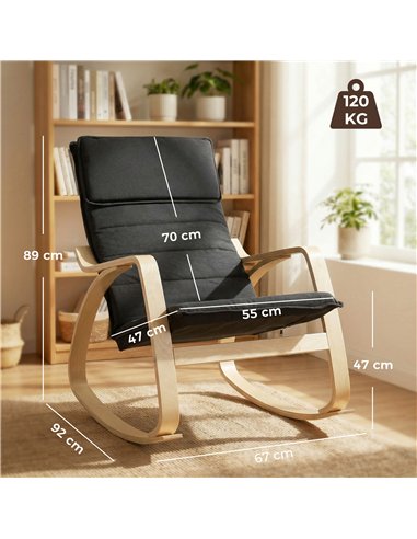 HOMCOM Lounge Chair, Comfortable Relax Rocking Chair with Headrest, 67W x 92D x 89H cm, Black