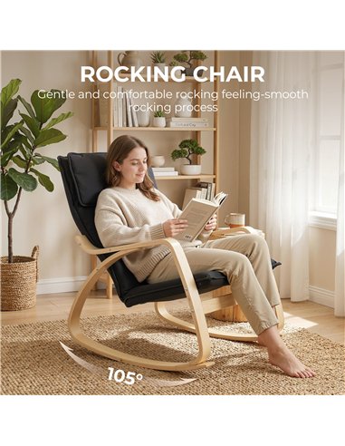 HOMCOM Lounge Chair, Comfortable Relax Rocking Chair with Headrest, 67W x 92D x 89H cm, Black