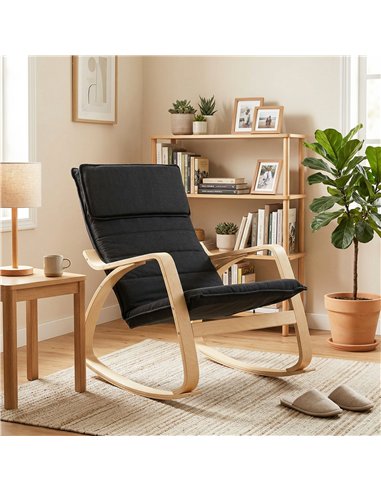 HOMCOM Lounge Chair, Comfortable Relax Rocking Chair with Headrest, 67W x 92D x 89H cm, Black