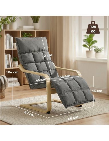 HOMCOM Modern Accent Chair, Leisure Lounge Chair Armchair with Footrest, Plush Cushion, Curved Legs and Arms, Grey