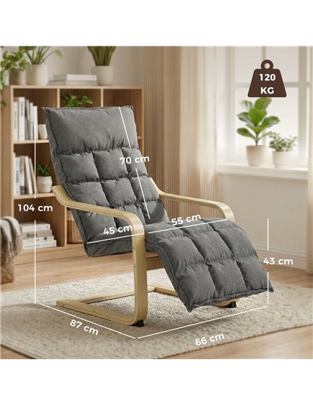 HOMCOM Modern Accent Chair, Leisure Lounge Chair Armchair with Footrest, Plush Cushion, Curved Legs and Arms, Grey - pic 190644 | FastDaddyshop