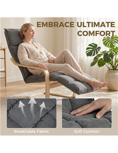 HOMCOM Modern Accent Chair, Leisure Lounge Chair Armchair with Footrest, Plush Cushion, Curved Legs and Arms, Grey
