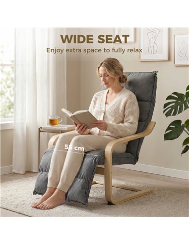 HOMCOM Modern Accent Chair, Leisure Lounge Chair Armchair with Footrest, Plush Cushion, Curved Legs and Arms, Grey