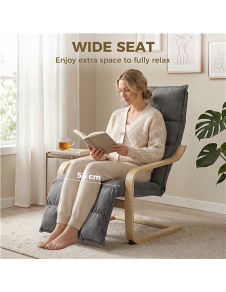 HOMCOM Modern Accent Chair, Leisure Lounge Chair Armchair with Footrest, Plush Cushion, Curved Legs and Arms, Grey - pic 190646 | FastDaddyshop