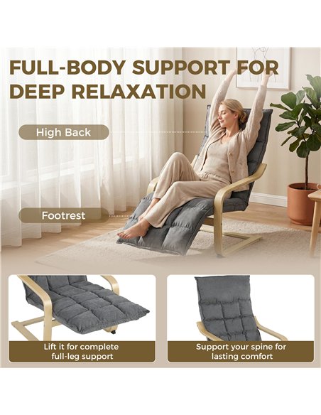 HOMCOM Modern Accent Chair, Leisure Lounge Chair Armchair with Footrest, Plush Cushion, Curved Legs and Arms, Grey - pic 190647 | FastDaddyshop
