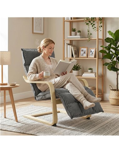 HOMCOM Modern Accent Chair, Leisure Lounge Chair Armchair with Footrest, Plush Cushion, Curved Legs and Arms, Grey