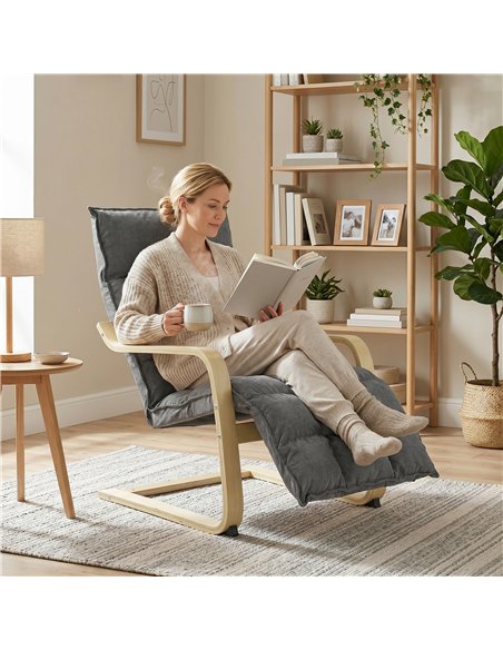 HOMCOM Modern Accent Chair, Leisure Lounge Chair Armchair with Footrest, Plush Cushion, Curved Legs and Arms, Grey - pic 190650 | FastDaddyshop