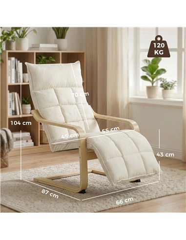 HOMCOM Modern Accent Chair, Leisure Lounge Chair Armchair with Footrest, Plush Cushion, Curved Legs and Arms, Cream White
