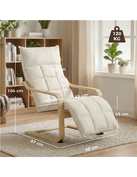 HOMCOM Modern Accent Chair, Leisure Lounge Chair Armchair with Footrest, Plush Cushion, Curved Legs and Arms, Cream White - pic 190653 | FastDaddyshop