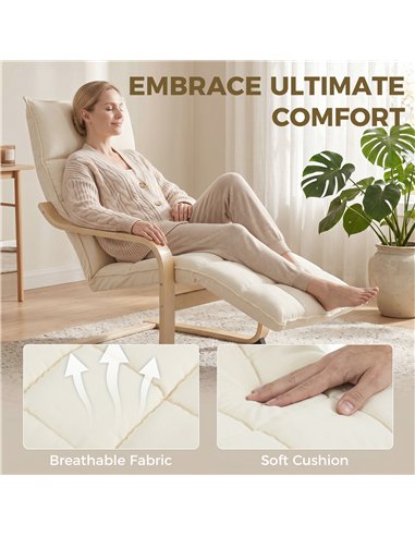 HOMCOM Modern Accent Chair, Leisure Lounge Chair Armchair with Footrest, Plush Cushion, Curved Legs and Arms, Cream White