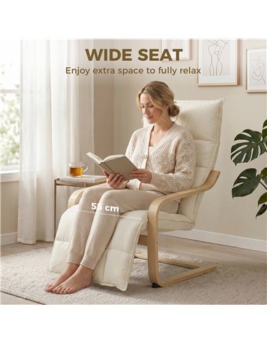 HOMCOM Modern Accent Chair, Leisure Lounge Chair Armchair with Footrest, Plush Cushion, Curved Legs and Arms, Cream White