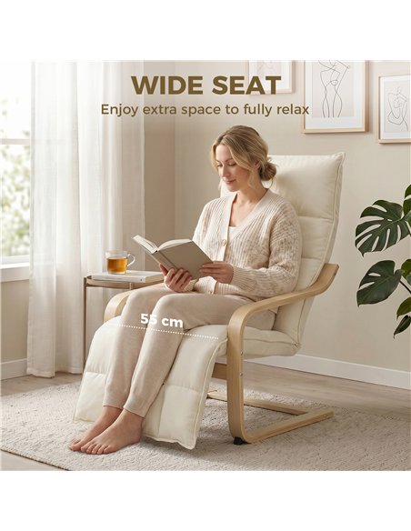 HOMCOM Modern Accent Chair, Leisure Lounge Chair Armchair with Footrest, Plush Cushion, Curved Legs and Arms, Cream White - pic 190655 | FastDaddyshop
