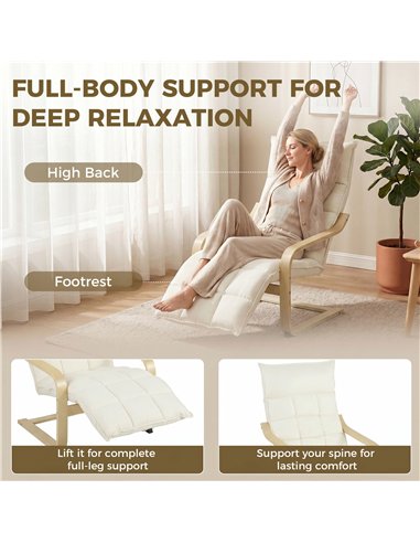 HOMCOM Modern Accent Chair, Leisure Lounge Chair Armchair with Footrest, Plush Cushion, Curved Legs and Arms, Cream White