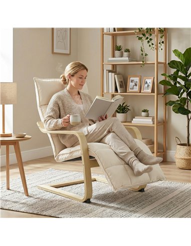 HOMCOM Modern Accent Chair, Leisure Lounge Chair Armchair with Footrest, Plush Cushion, Curved Legs and Arms, Cream White