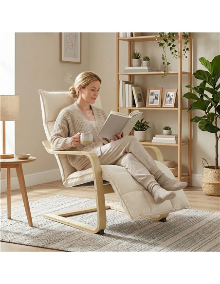 HOMCOM Modern Accent Chair, Leisure Lounge Chair Armchair with Footrest, Plush Cushion, Curved Legs and Arms, Cream White - pic 190659 | FastDaddyshop