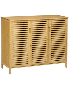 HOMCOM Rustic Shoe Cabinet, 3 Door Shoe Storage Cabinet with 8 Shelves, Natural Wood Finish