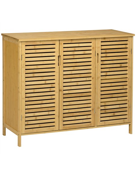 HOMCOM Rustic Shoe Cabinet, 3 Door Shoe Storage Cabinet with 8 Shelves, Natural Wood Finish - pic 190660 | FastDaddyshop