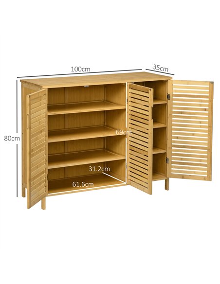 HOMCOM Rustic Shoe Cabinet, 3 Door Shoe Storage Cabinet with 8 Shelves, Natural Wood Finish - pic 190662 | FastDaddyshop