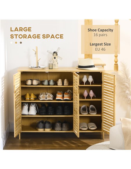 HOMCOM Rustic Shoe Cabinet, 3 Door Shoe Storage Cabinet with 8 Shelves, Natural Wood Finish - pic 190663 | FastDaddyshop