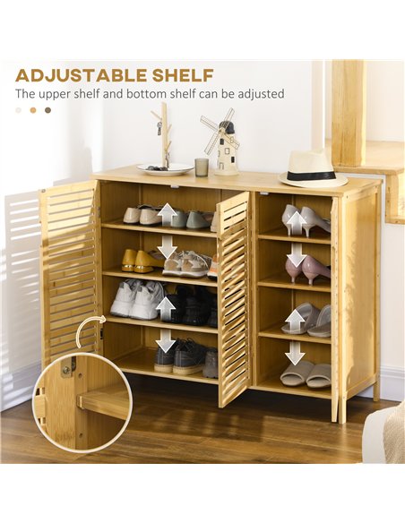 HOMCOM Rustic Shoe Cabinet, 3 Door Shoe Storage Cabinet with 8 Shelves, Natural Wood Finish - pic 190664 | FastDaddyshop