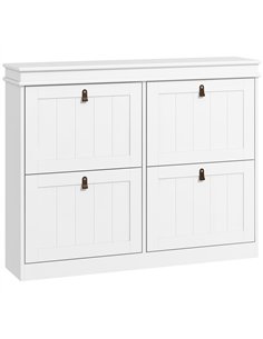 HOMCOM Slim Shoe Cabinet, Shoe Cabinet with 4 Drop-Down Drawers, 105W x 24D x 82.5H cm,  White