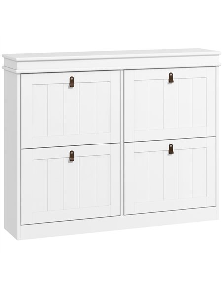 HOMCOM Slim Shoe Cabinet, Shoe Cabinet with 4 Drop-Down Drawers, 105W x 24D x 82.5H cm,  White - pic 190669 | FastDaddyshop