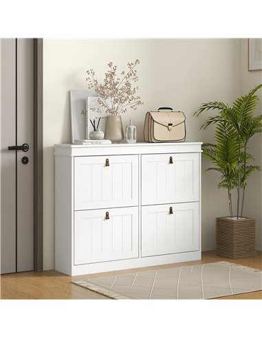 HOMCOM Slim Shoe Cabinet, Shoe Cabinet with 4 Drop-Down Drawers, 105W x 24D x 82.5H cm,  White