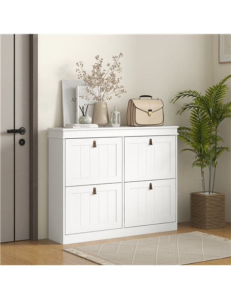 HOMCOM Slim Shoe Cabinet, Shoe Cabinet with 4 Drop-Down Drawers, 105W x 24D x 82.5H cm,  White - pic 190670 | FastDaddyshop