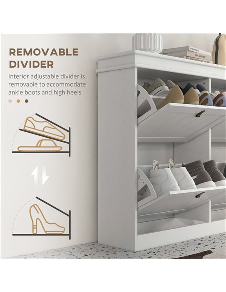 HOMCOM Slim Shoe Cabinet, Shoe Cabinet with 4 Drop-Down Drawers, 105W x 24D x 82.5H cm,  White - pic 190674 | FastDaddyshop