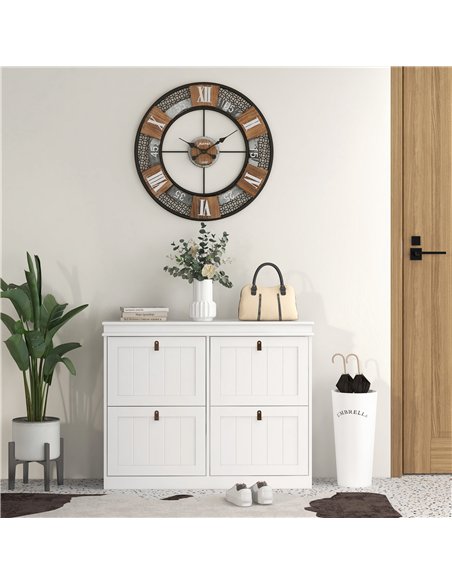 HOMCOM Slim Shoe Cabinet, Shoe Cabinet with 4 Drop-Down Drawers, 105W x 24D x 82.5H cm,  White - pic 190676 | FastDaddyshop