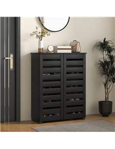 HOMCOM Narrow Shoe Cabinet for Entryway, 5-Tier Slim Shoe Storage Cabinet with 2 Slatted Doors and Adjustable Shelves 2