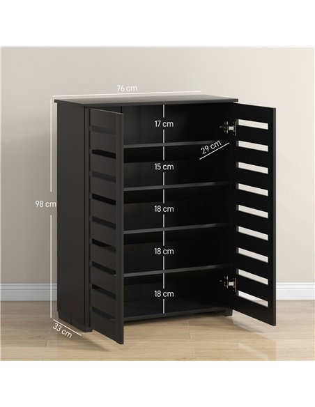 HOMCOM Narrow Shoe Cabinet for Entryway, 5-Tier Slim Shoe Storage Cabinet with 2 Slatted Doors and Adjustable Shelves - pic 190680 | FastDaddyshop