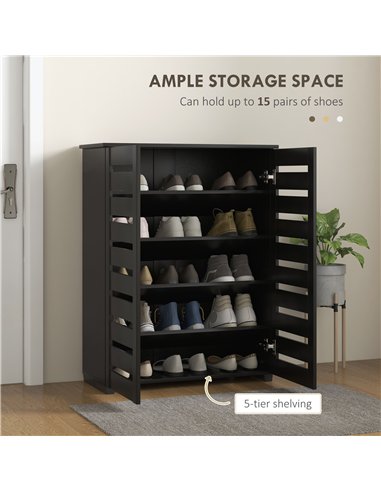 HOMCOM Narrow Shoe Cabinet for Entryway, 5-Tier Slim Shoe Storage Cabinet with 2 Slatted Doors and Adjustable Shelves