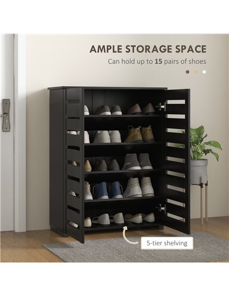 HOMCOM Narrow Shoe Cabinet for Entryway, 5-Tier Slim Shoe Storage Cabinet with 2 Slatted Doors and Adjustable Shelves - pic 190681 | FastDaddyshop