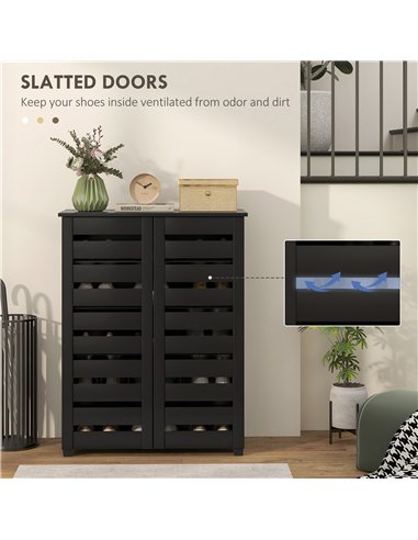 HOMCOM Narrow Shoe Cabinet for Entryway, 5-Tier Slim Shoe Storage Cabinet with 2 Slatted Doors and Adjustable Shelves