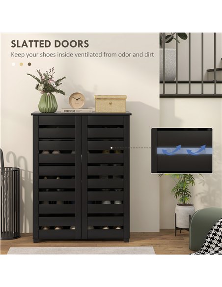 HOMCOM Narrow Shoe Cabinet for Entryway, 5-Tier Slim Shoe Storage Cabinet with 2 Slatted Doors and Adjustable Shelves - pic 190682 | FastDaddyshop