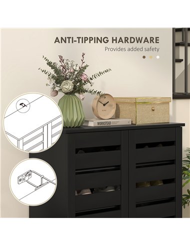 HOMCOM Narrow Shoe Cabinet for Entryway, 5-Tier Slim Shoe Storage Cabinet with 2 Slatted Doors and Adjustable Shelves