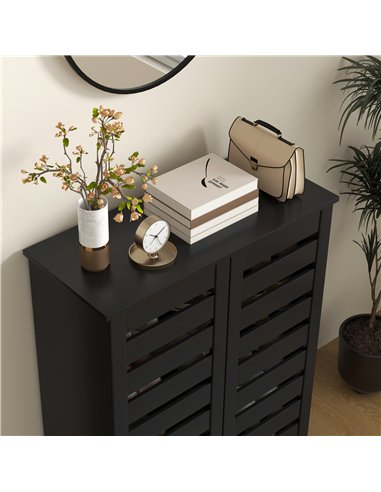 HOMCOM Narrow Shoe Cabinet for Entryway, 5-Tier Slim Shoe Storage Cabinet with 2 Slatted Doors and Adjustable Shelves