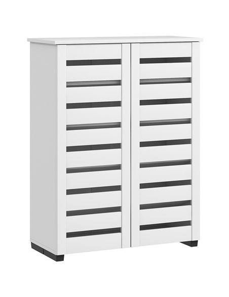 HOMCOM Narrow Shoe Cabinet for Entryway, 5-Tier Slim Shoe Storage Cabinet with 2 Slatted Doors and Adjustable Shelves - pic 190687 | FastDaddyshop