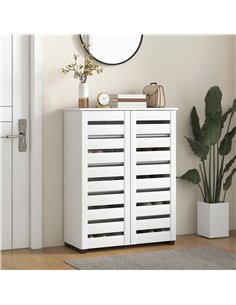 HOMCOM Narrow Shoe Cabinet for Entryway, 5-Tier Slim Shoe Storage Cabinet with 2 Slatted Doors and Adjustable Shelves 2