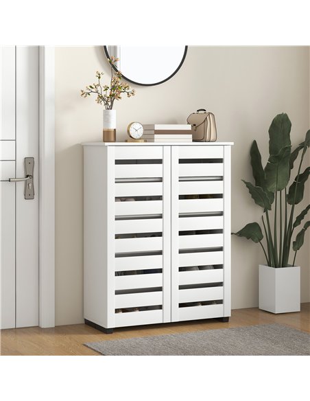 HOMCOM Narrow Shoe Cabinet for Entryway, 5-Tier Slim Shoe Storage Cabinet with 2 Slatted Doors and Adjustable Shelves - pic 190688 | FastDaddyshop